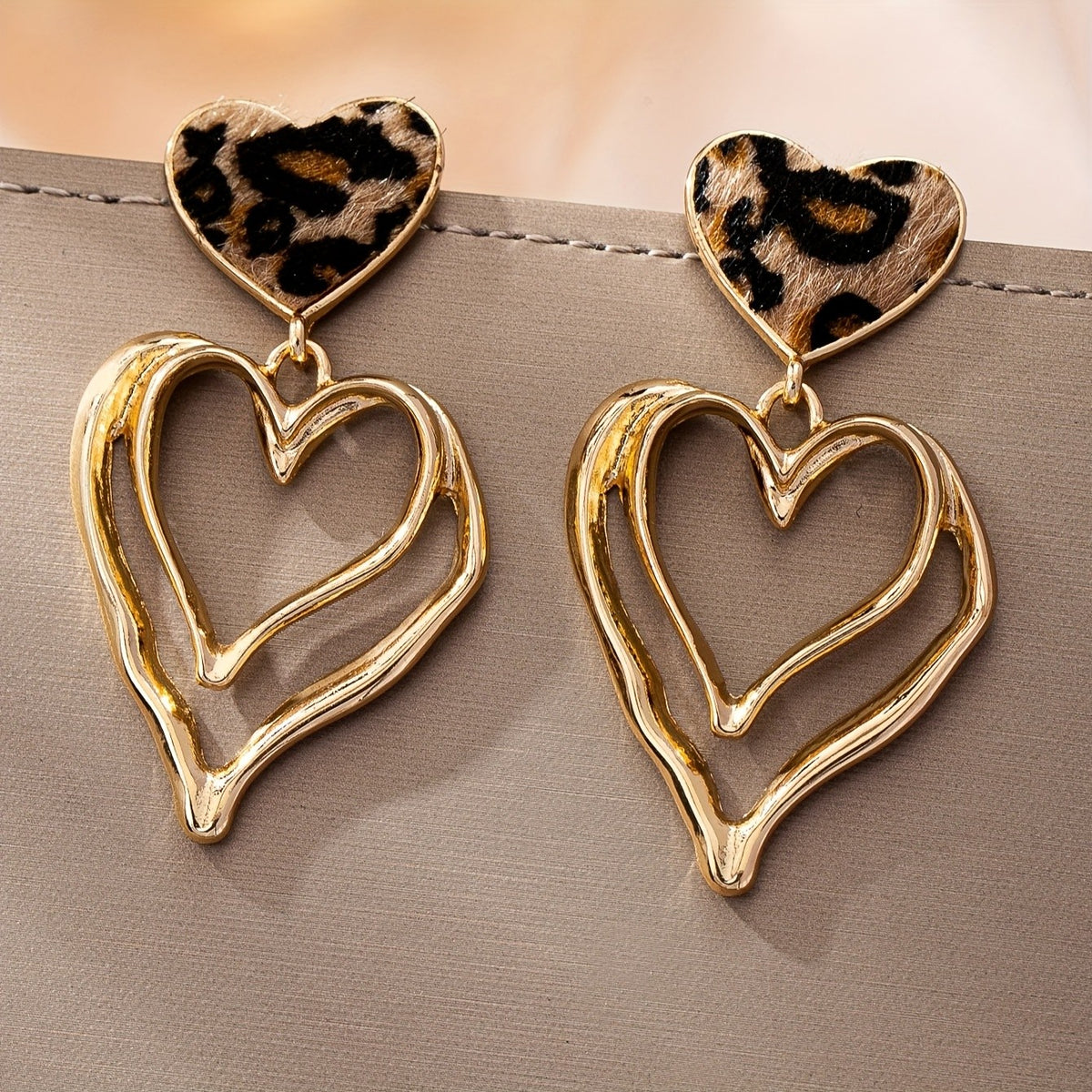 Leopard Print Heart Drop Earrings