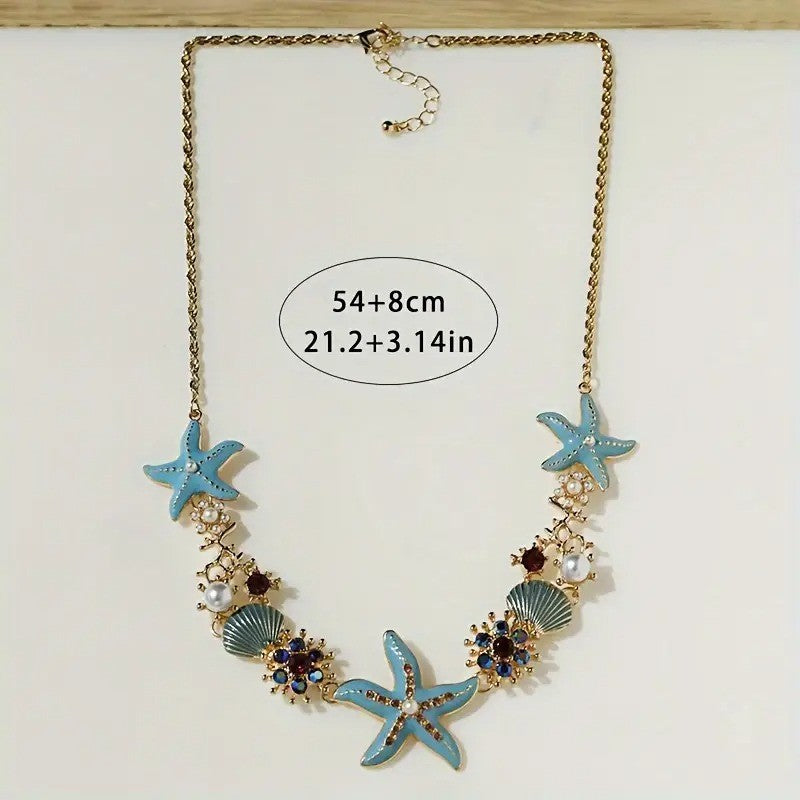 Boho Turquoise Starfish & Shell Necklace