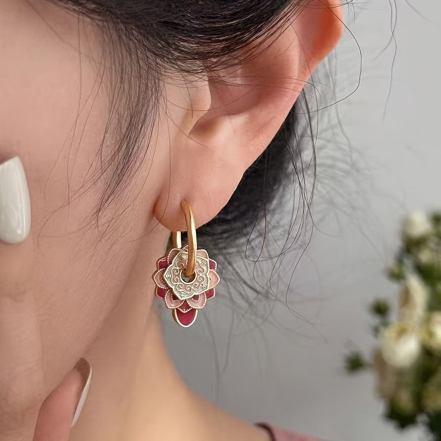 Romantic Pink Enamel Flower Earrings