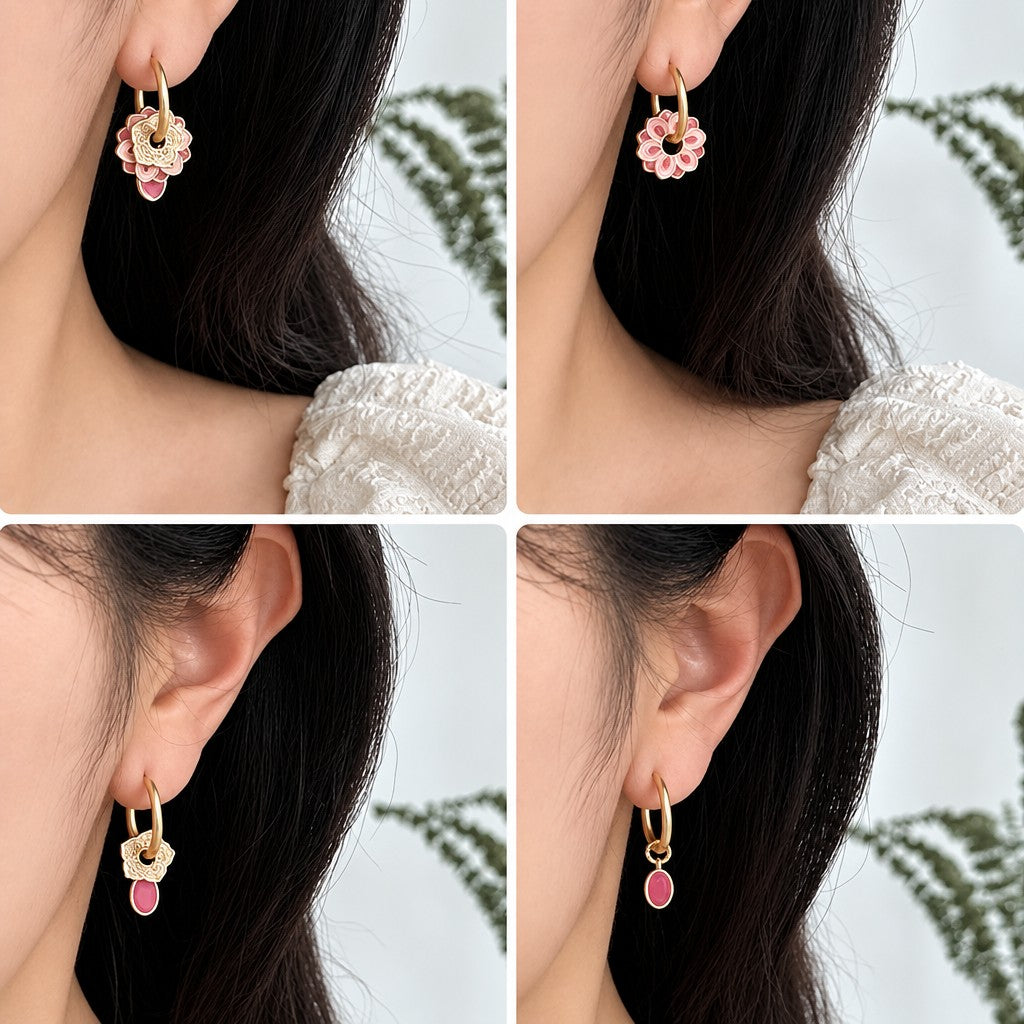 Romantic Pink Enamel Flower Earrings