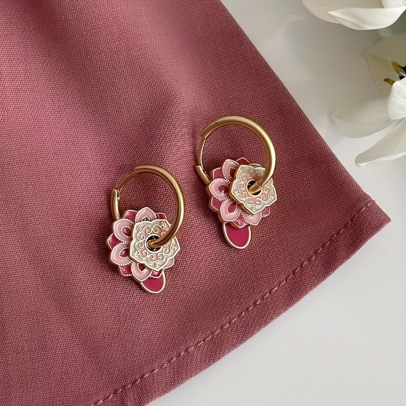 Romantic Pink Enamel Flower Earrings