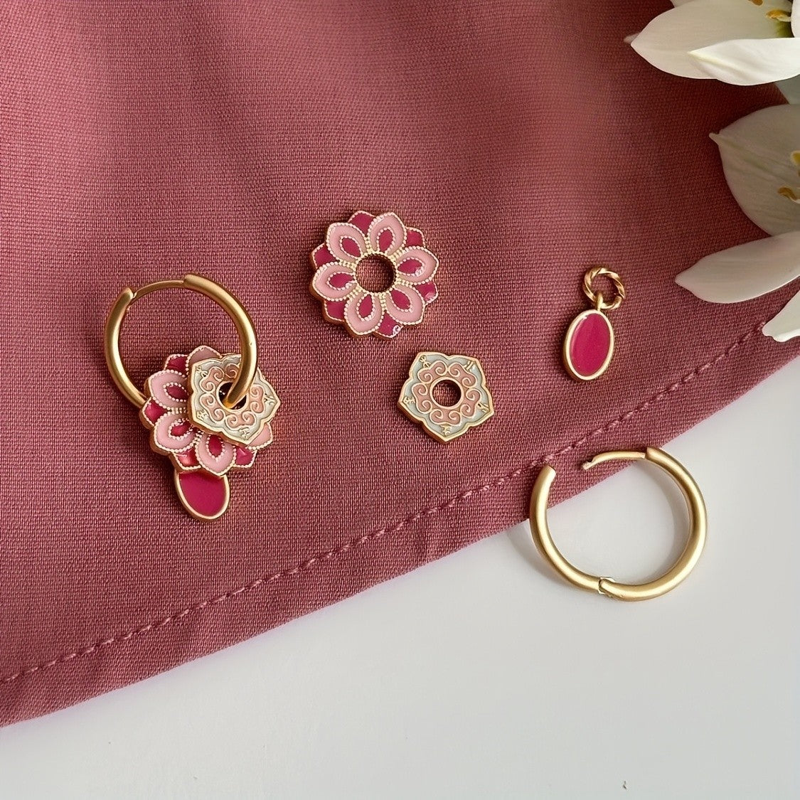 Romantic Pink Enamel Flower Earrings