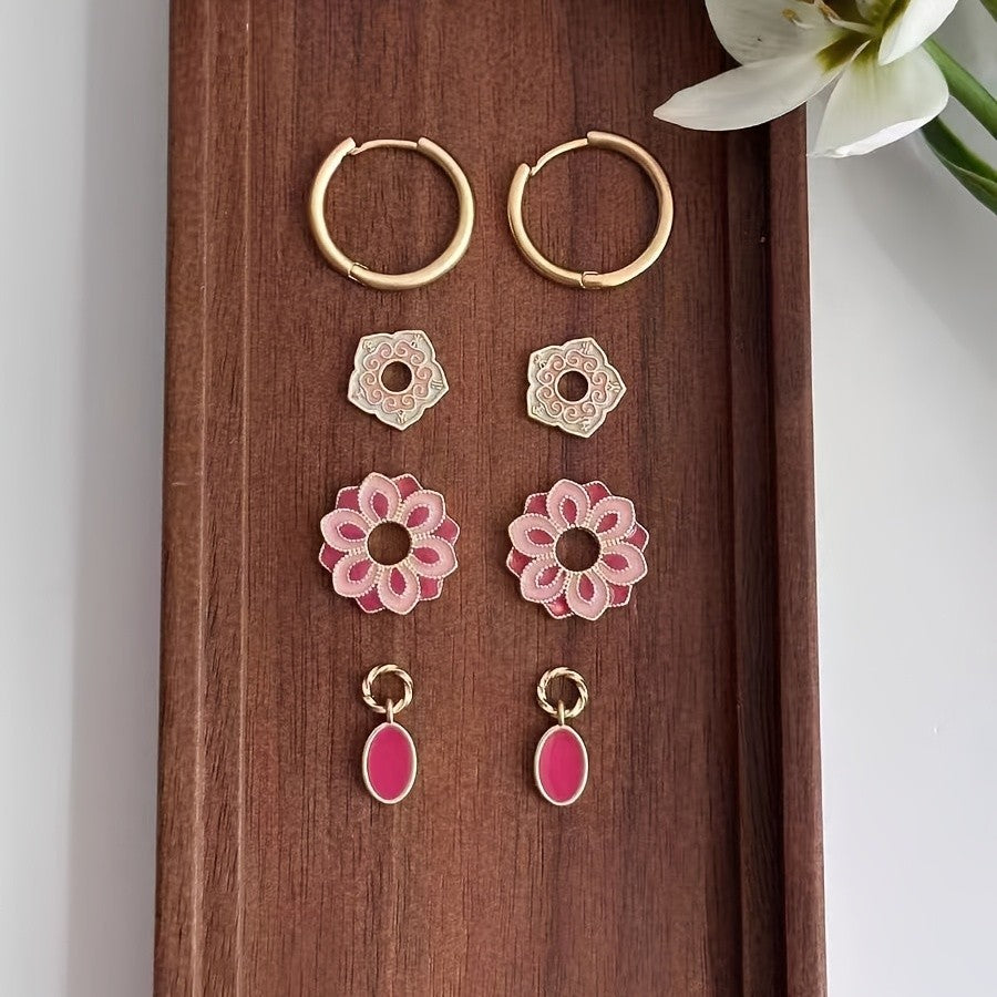 Romantic Pink Enamel Flower Earrings