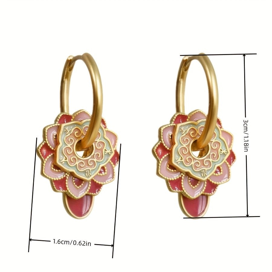 Romantic Pink Enamel Flower Earrings