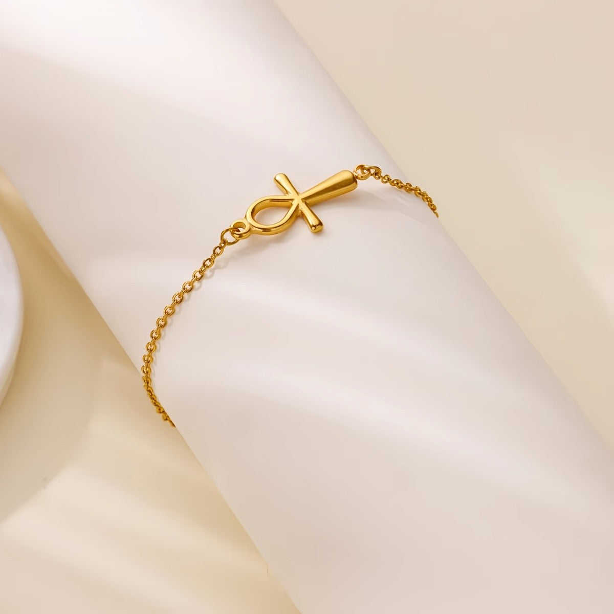 18k Elegant Ankh Cross Anklet