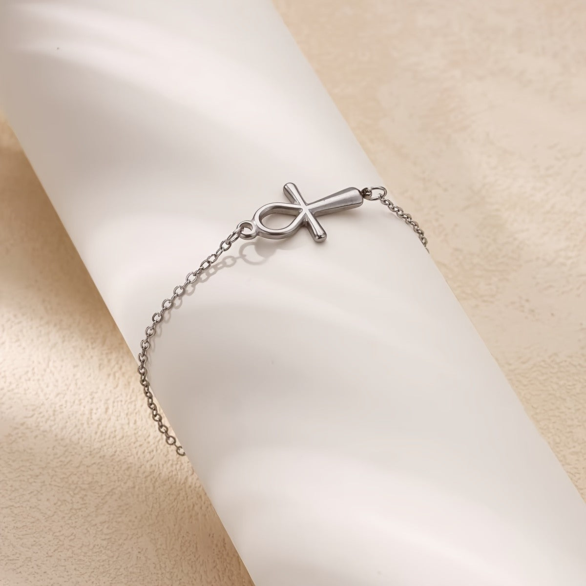 18k Elegant Ankh Cross Anklet