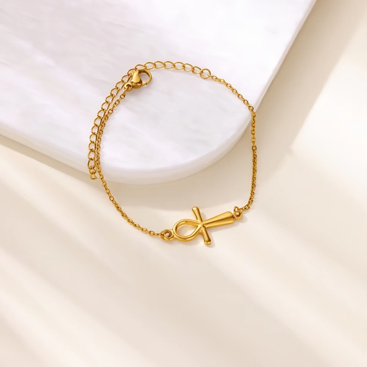 18k Elegant Ankh Cross Anklet