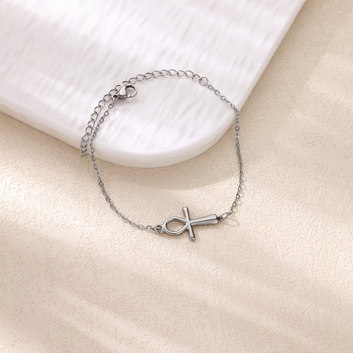 18k Elegant Ankh Cross Anklet