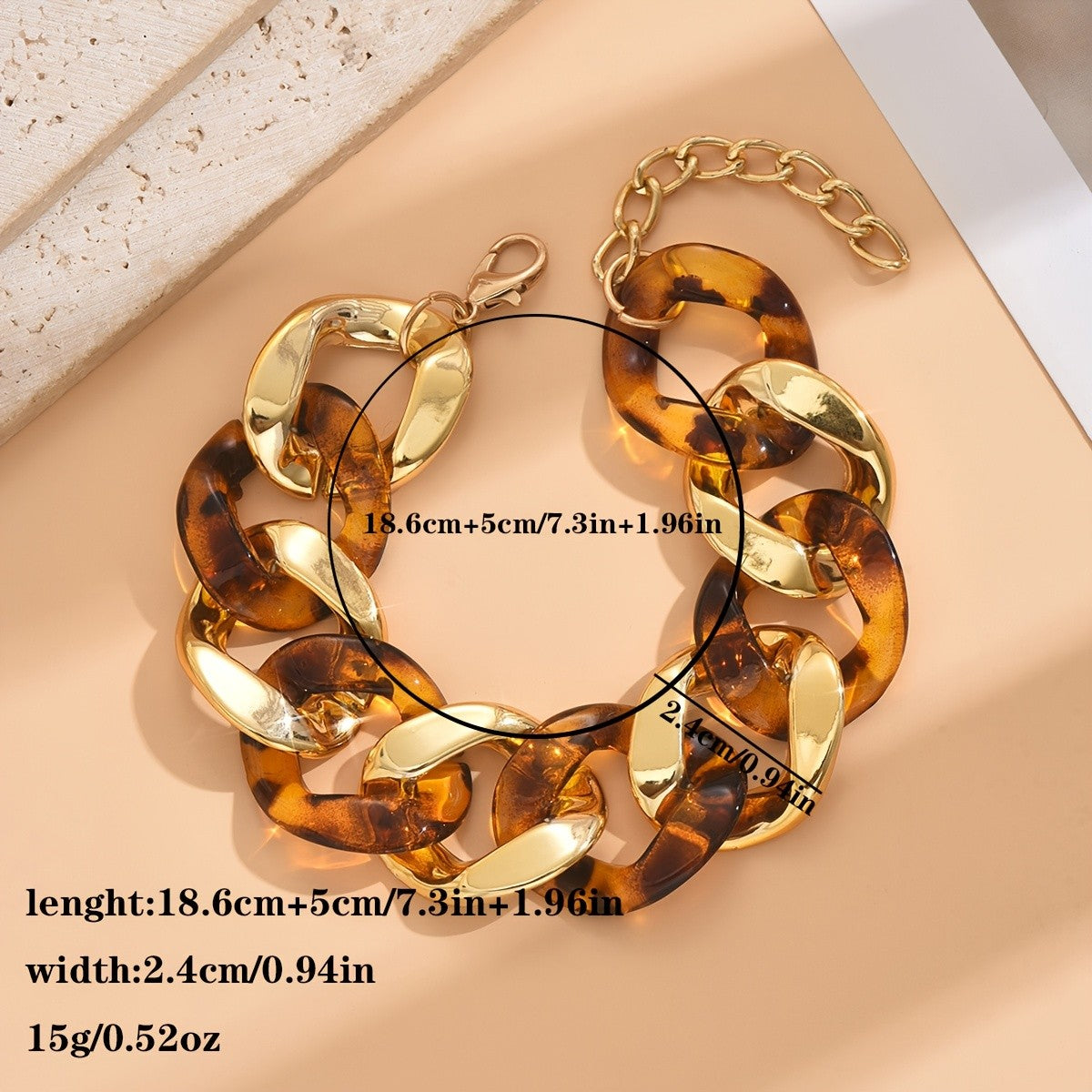 Boho Tortoise Acrylic Link Bracelet