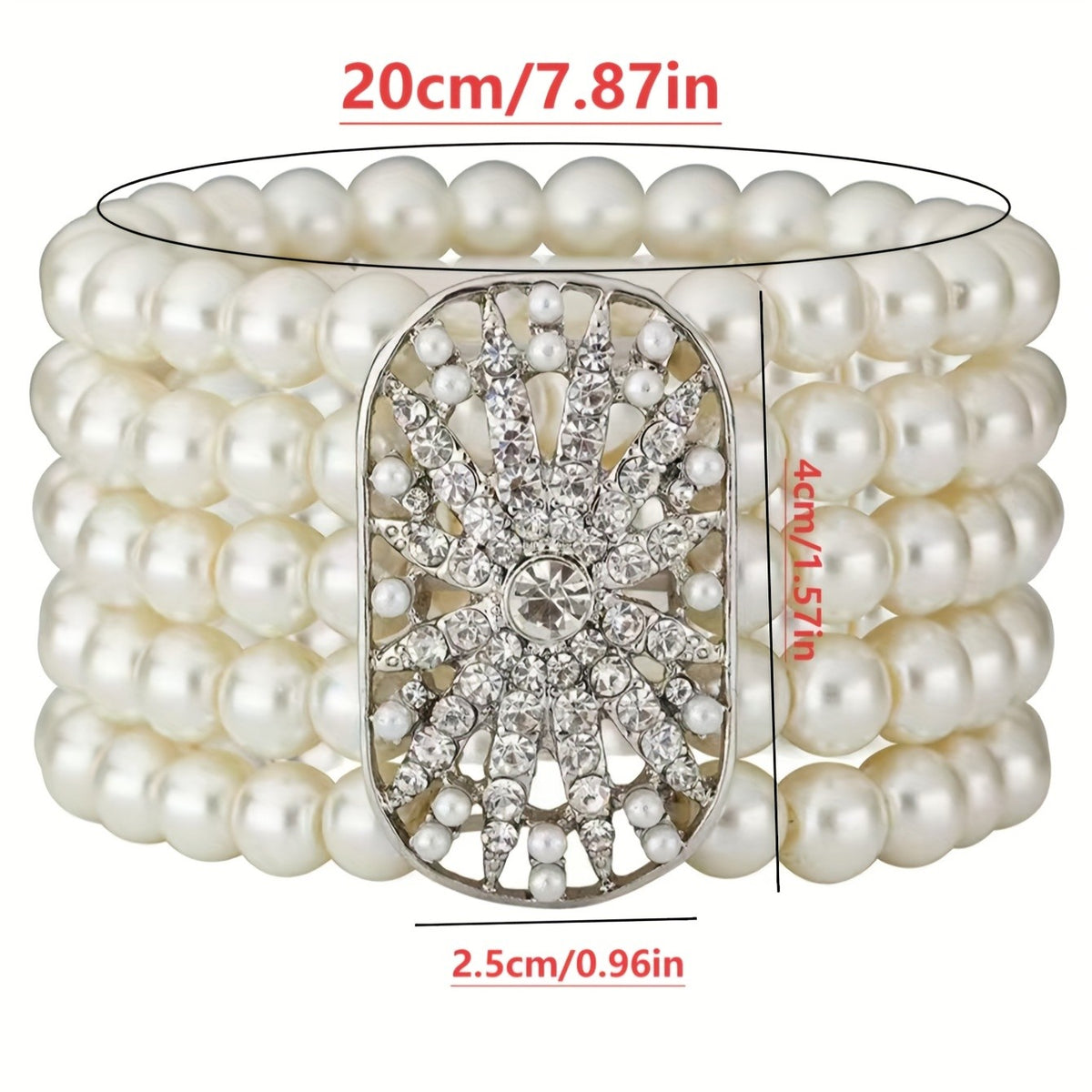 Elegant Multi-Row Faux Pearl Sunburst Bracelet