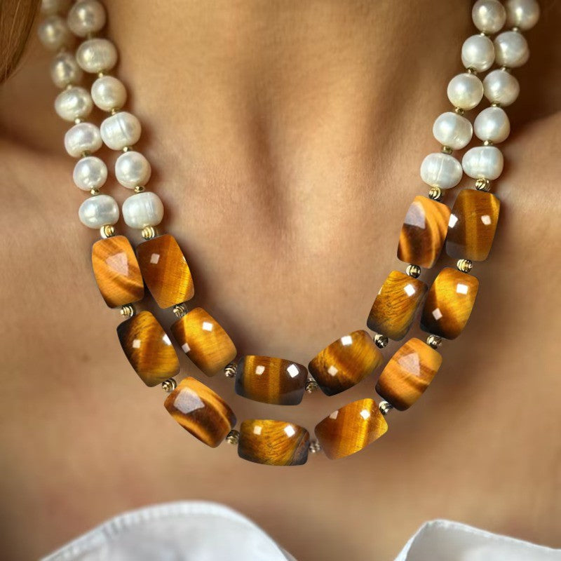 Vintage Tiger Eye & Faux Pearl Set