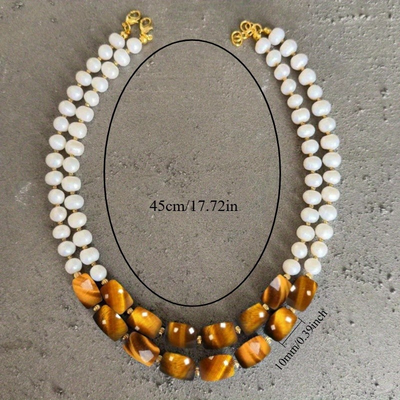 Vintage Tiger Eye & Faux Pearl Set