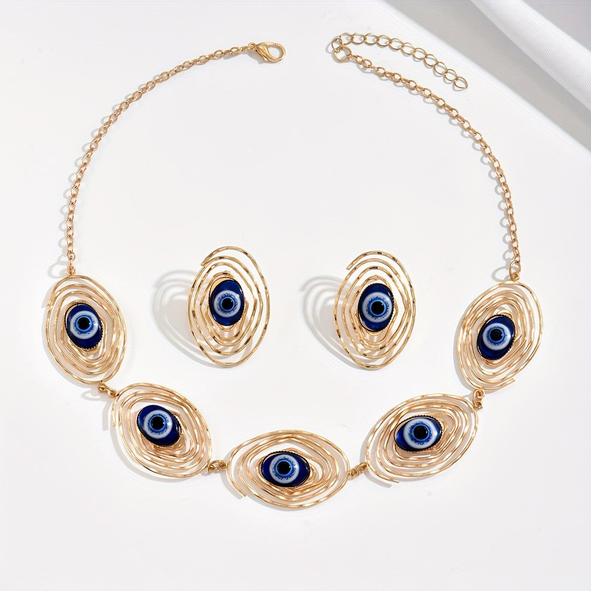 Classy Evil Eye Spiral Necklace Set