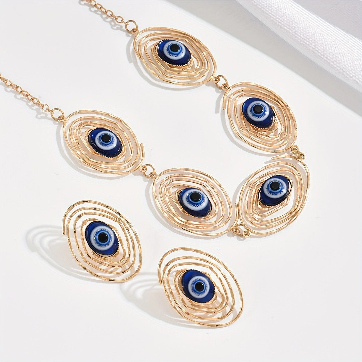 Classy Evil Eye Spiral Necklace Set
