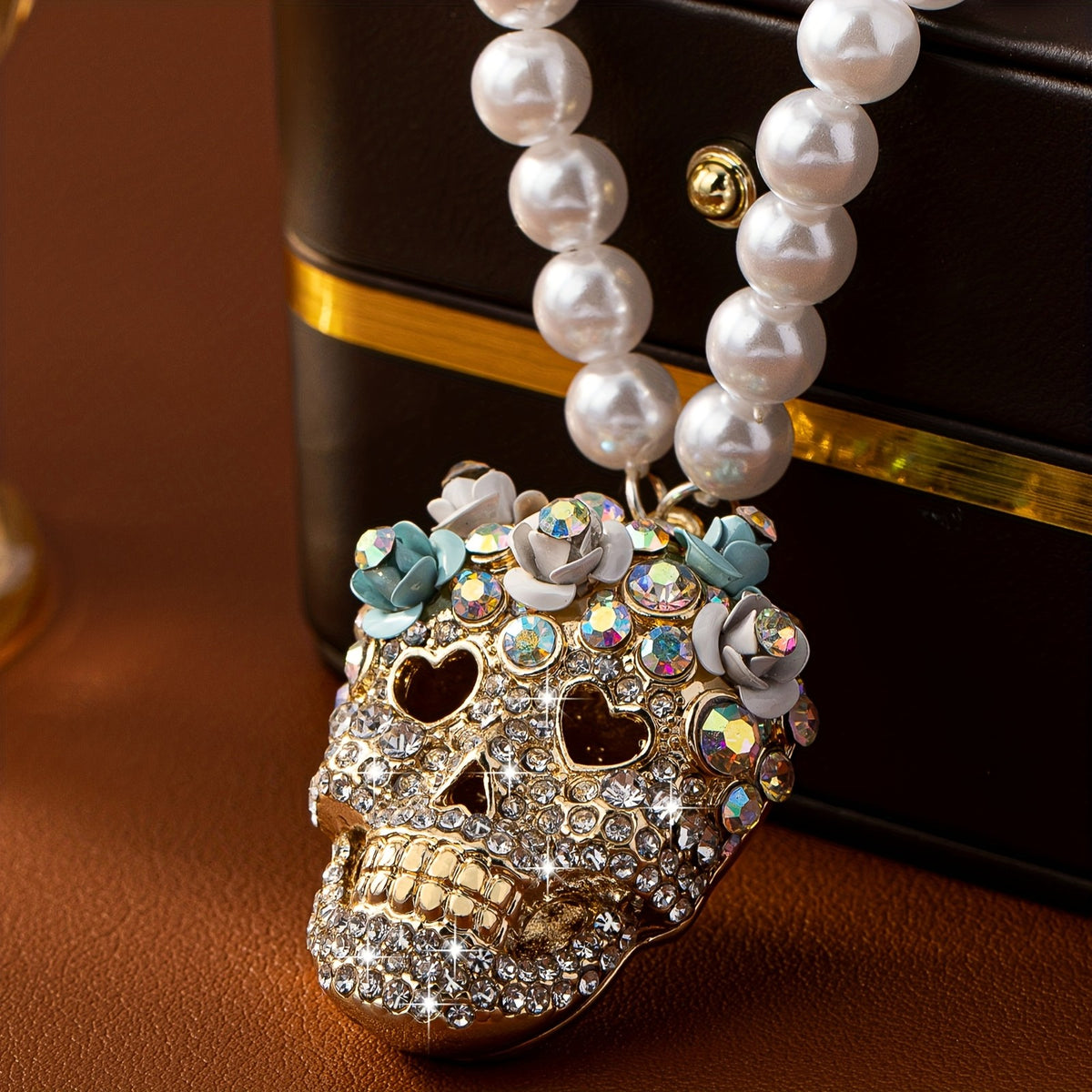Chunky Floral Skull Pearl Necklace