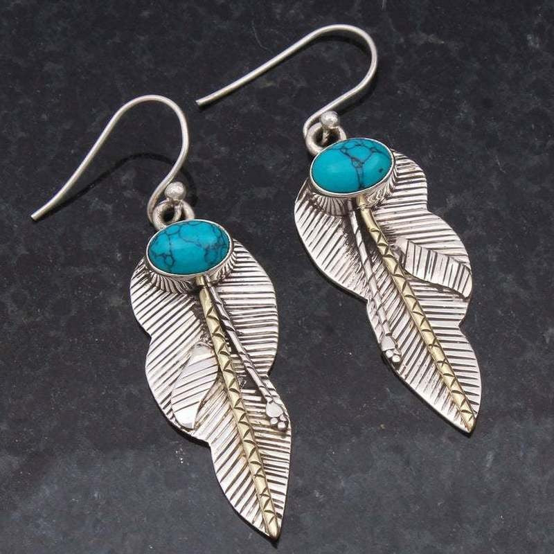 Boho Vintage Turquoise Feather Earrings