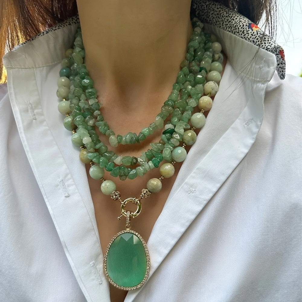 Boho Layered Green Stone Necklace