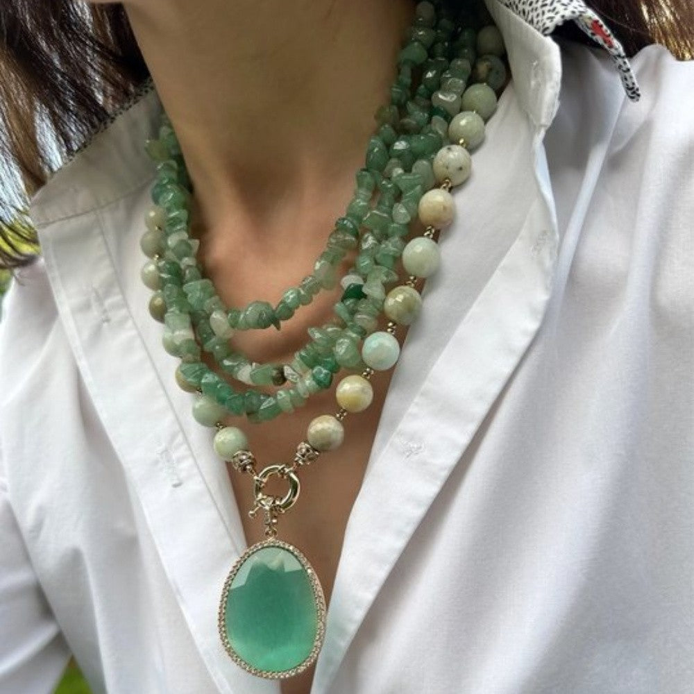 Boho Layered Green Stone Necklace