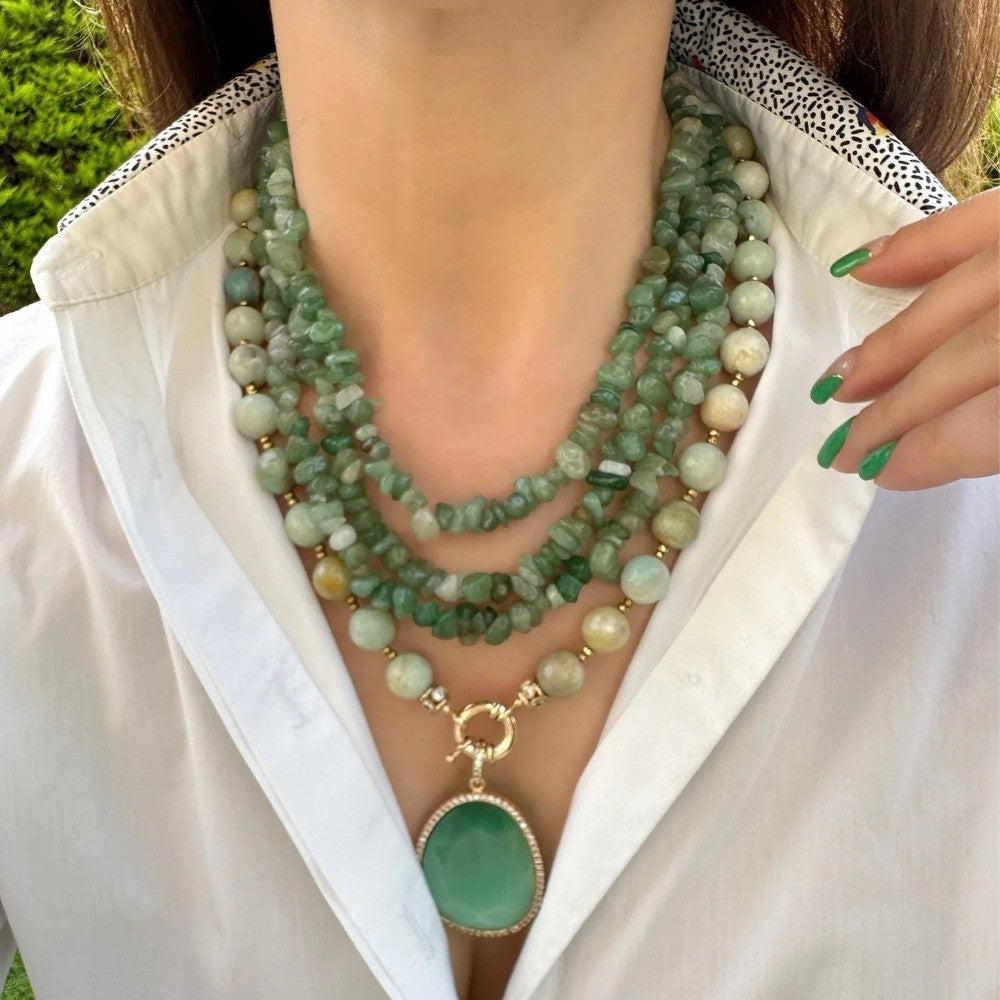 Boho Layered Green Stone Necklace