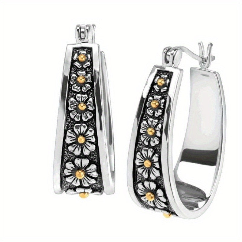 Elegant Floral Daisy Hoop Earrings