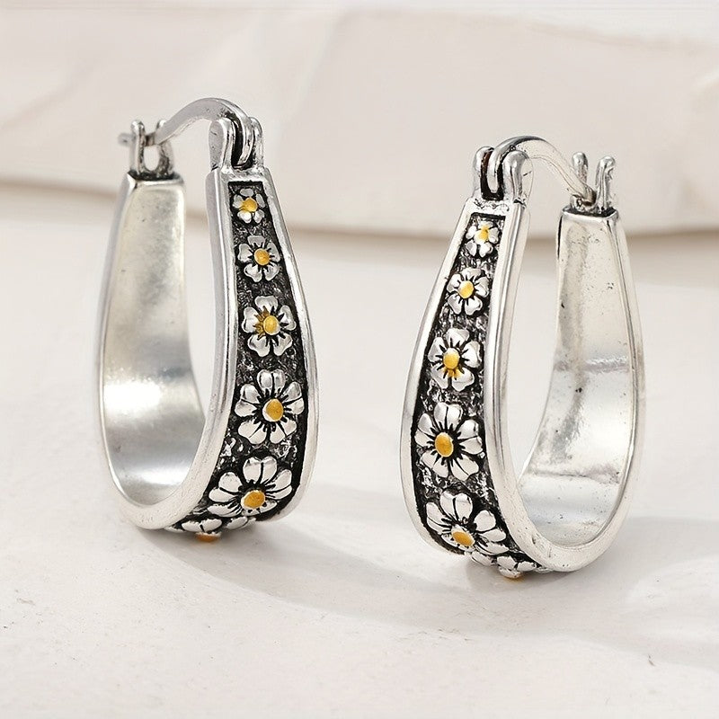 Elegant Floral Daisy Hoop Earrings