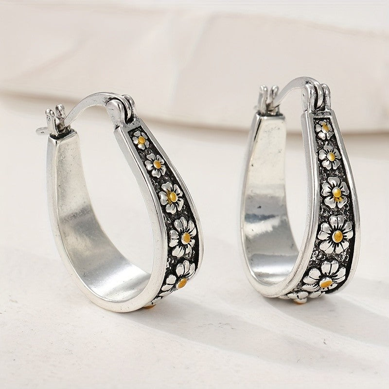 Elegant Floral Daisy Hoop Earrings