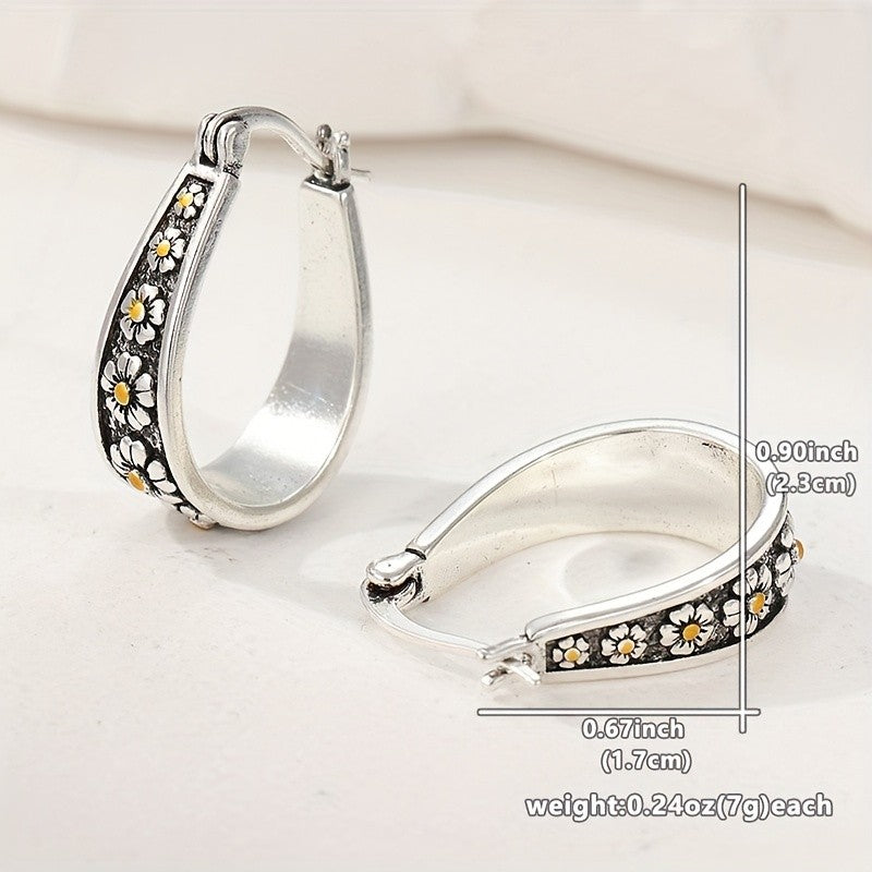 Elegant Floral Daisy Hoop Earrings