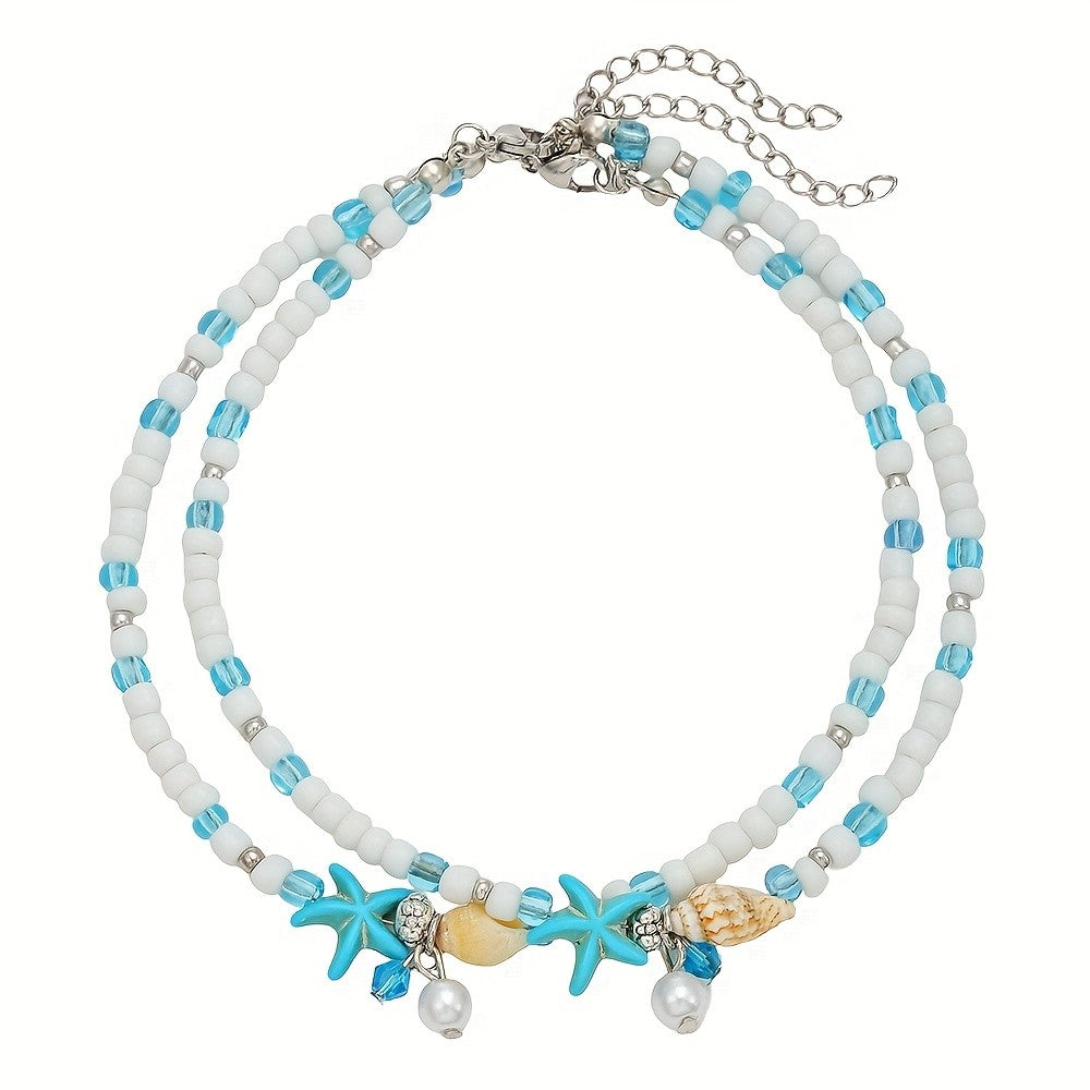 Boho Starfish & Shell Anklet Set