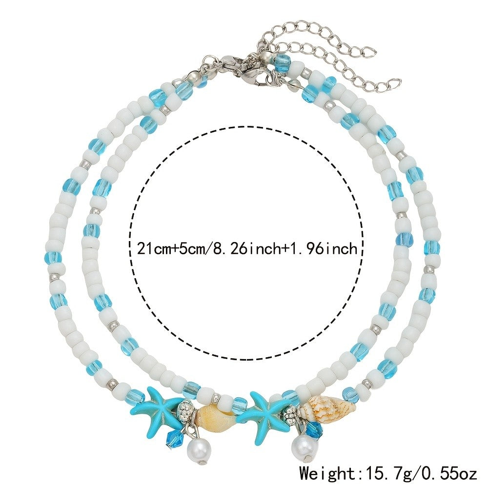 Boho Starfish & Shell Anklet Set