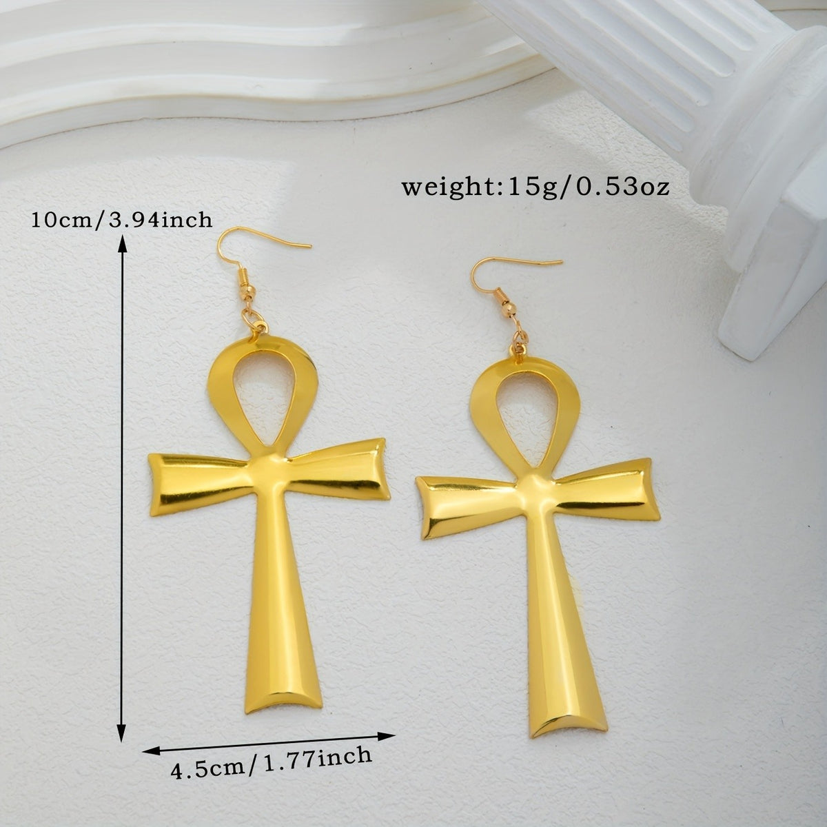 18k Vintage Ankh Cross Drop Earrings