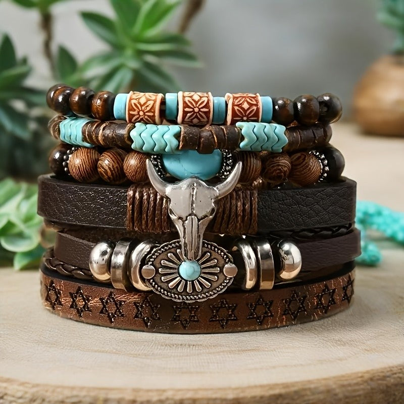 6pc Boho Western Bull Head Bracelet Set