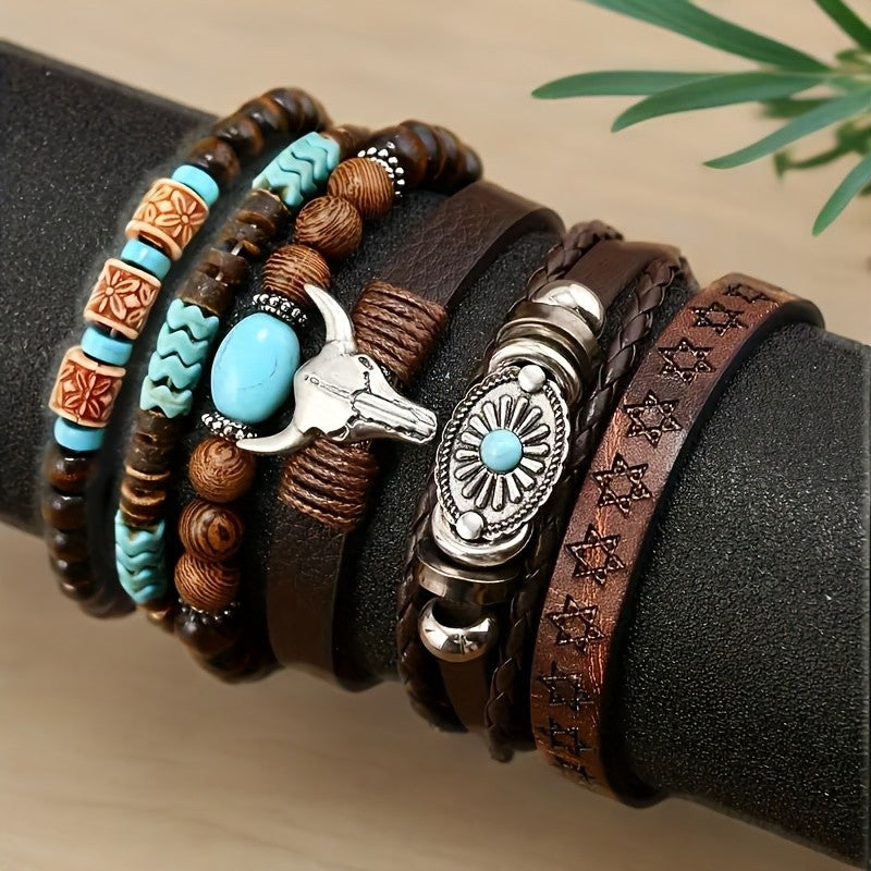 6pc Boho Western Bull Head Bracelet Set