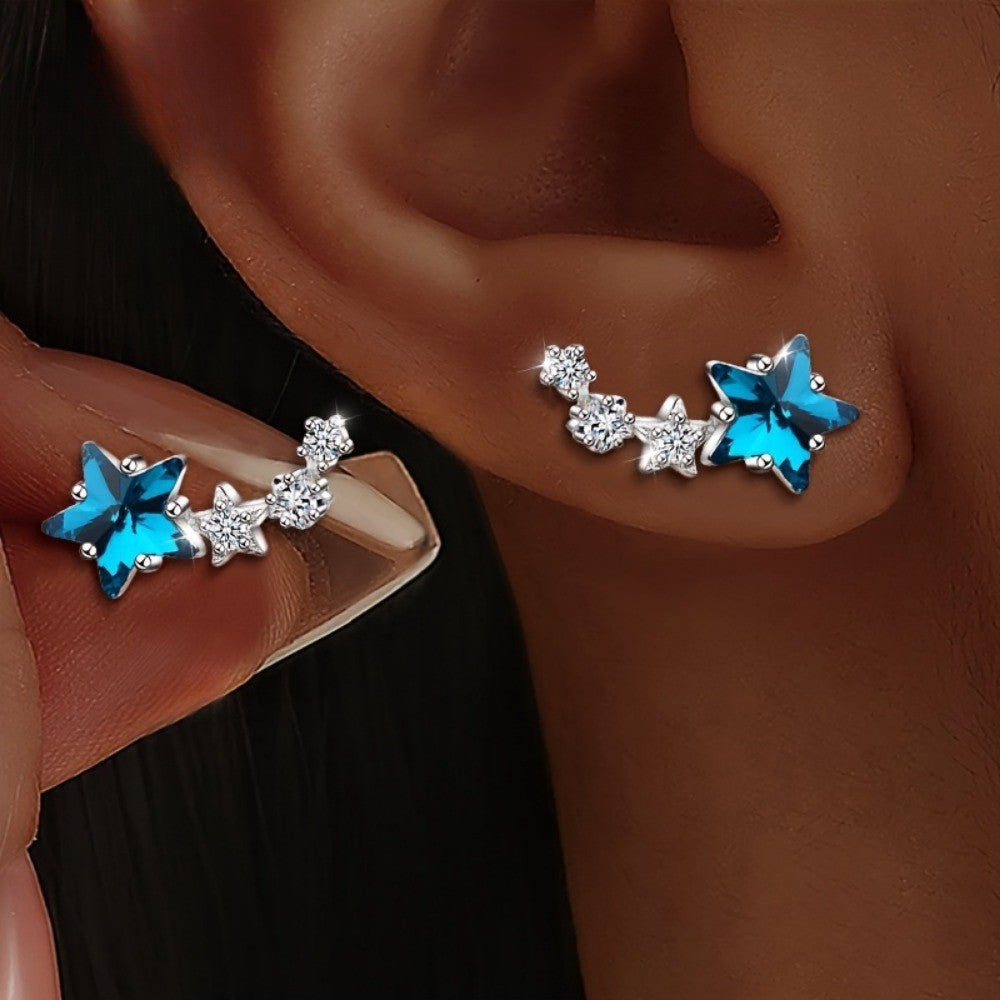Elegant Blue Star Zircon Drop Earrings