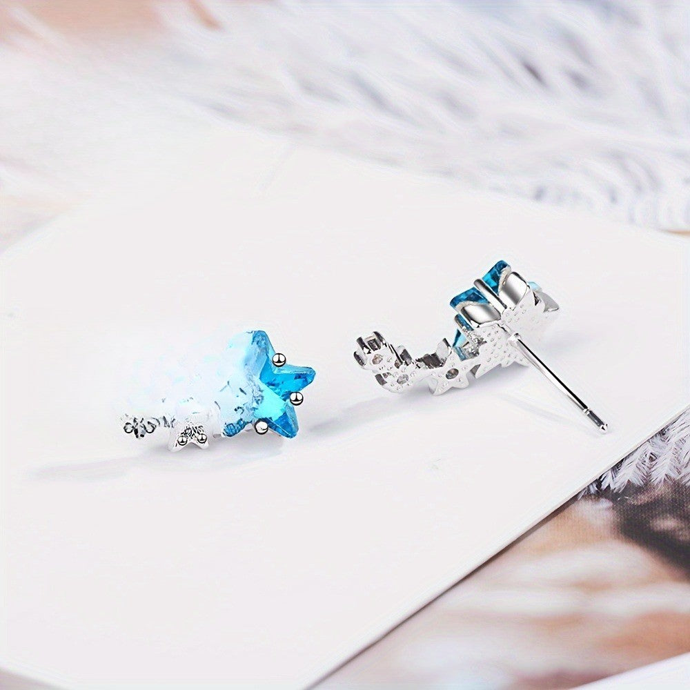Elegant Blue Star Zircon Drop Earrings