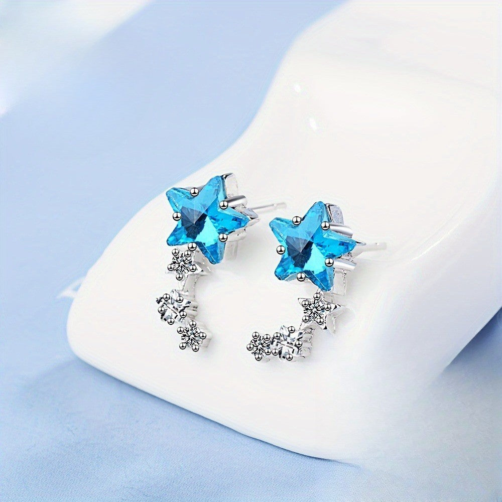 Elegant Blue Star Zircon Drop Earrings