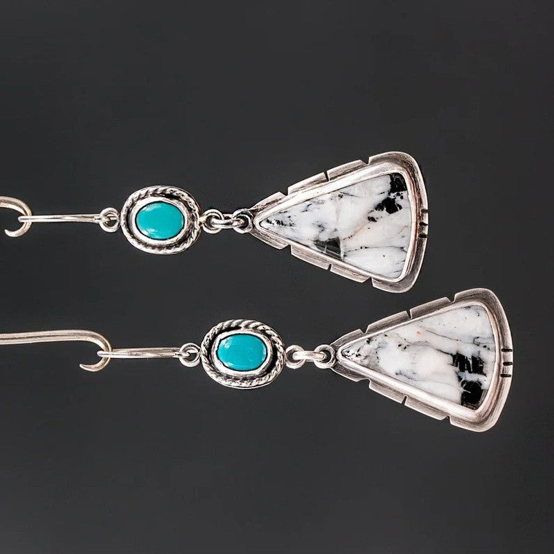 Vintage Marbled White Triangle Dangle Earrings