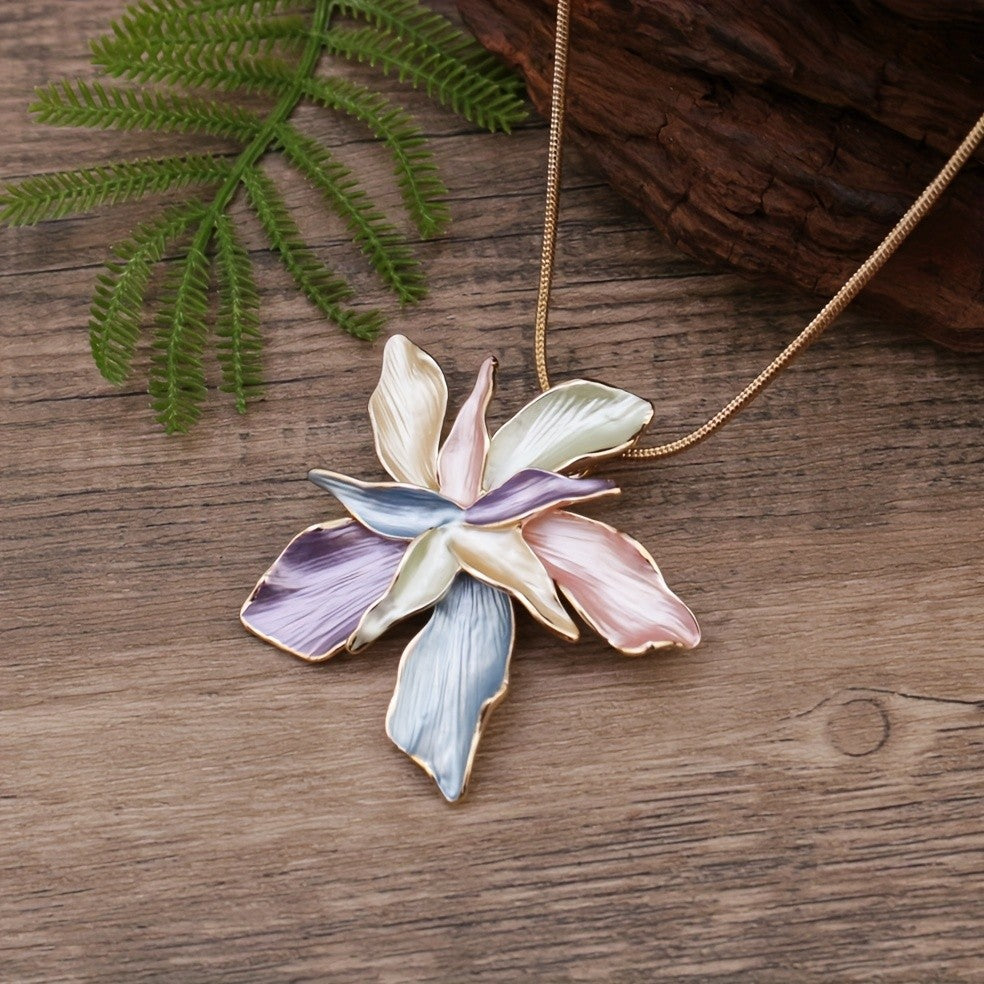 Elegant Enamel Flower Pendant Necklace