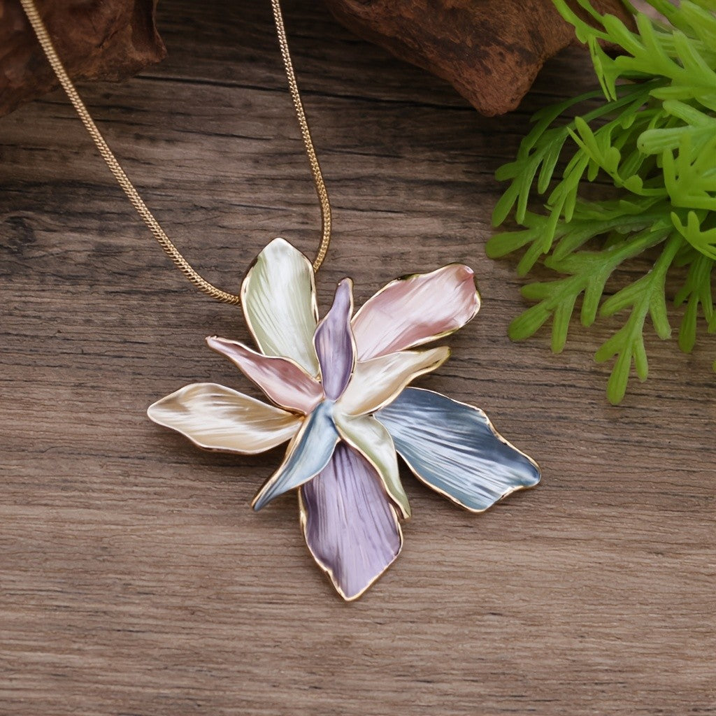Elegant Enamel Flower Pendant Necklace