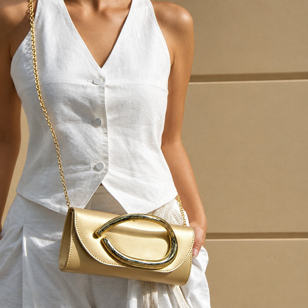 Classy Oval Metal Handle Clutch