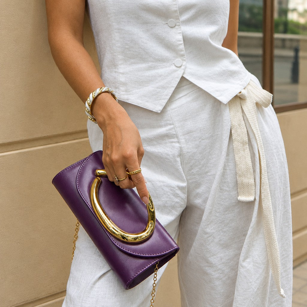 Classy Oval Metal Handle Clutch