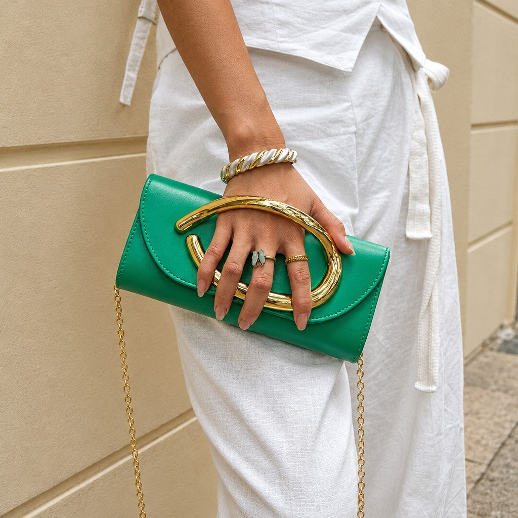 Classy Oval Metal Handle Clutch
