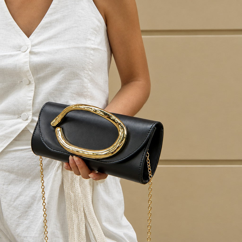 Classy Oval Metal Handle Clutch