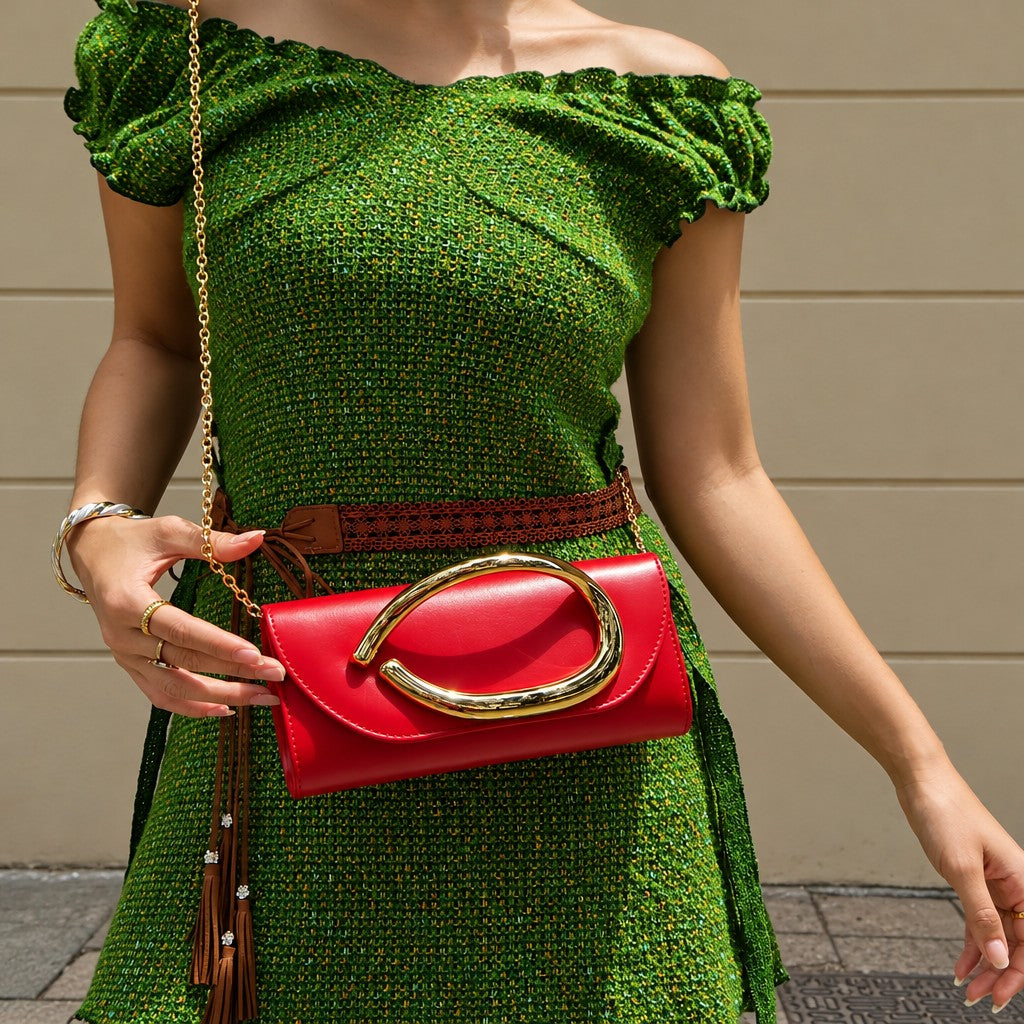 Classy Oval Metal Handle Clutch