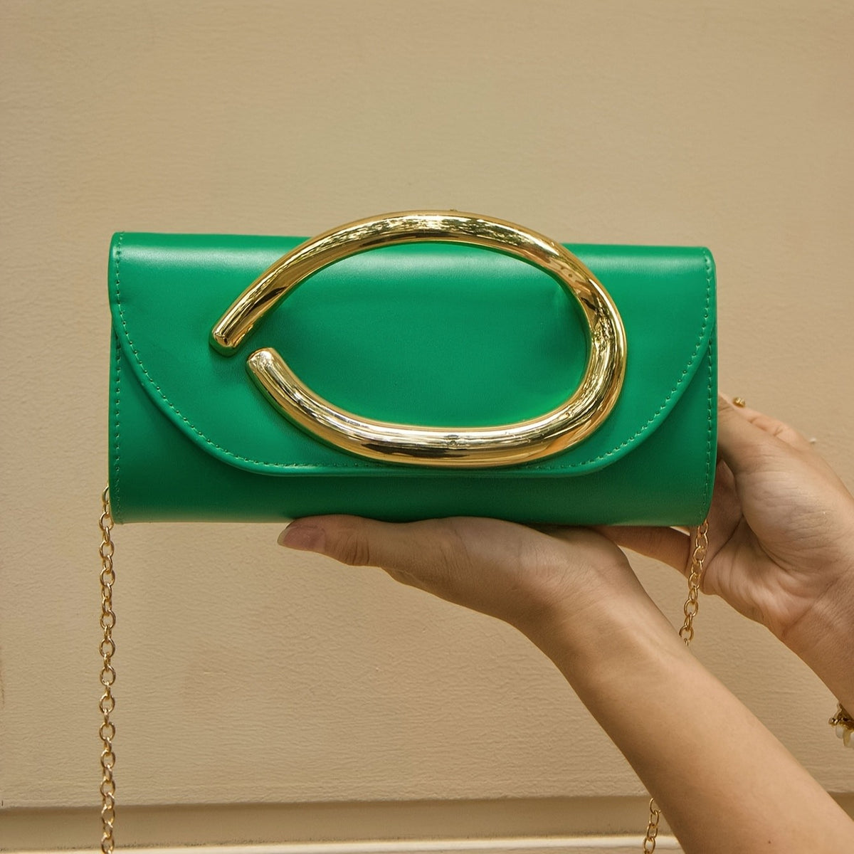 Classy Oval Metal Handle Clutch