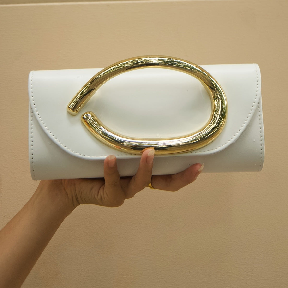 Classy Oval Metal Handle Clutch