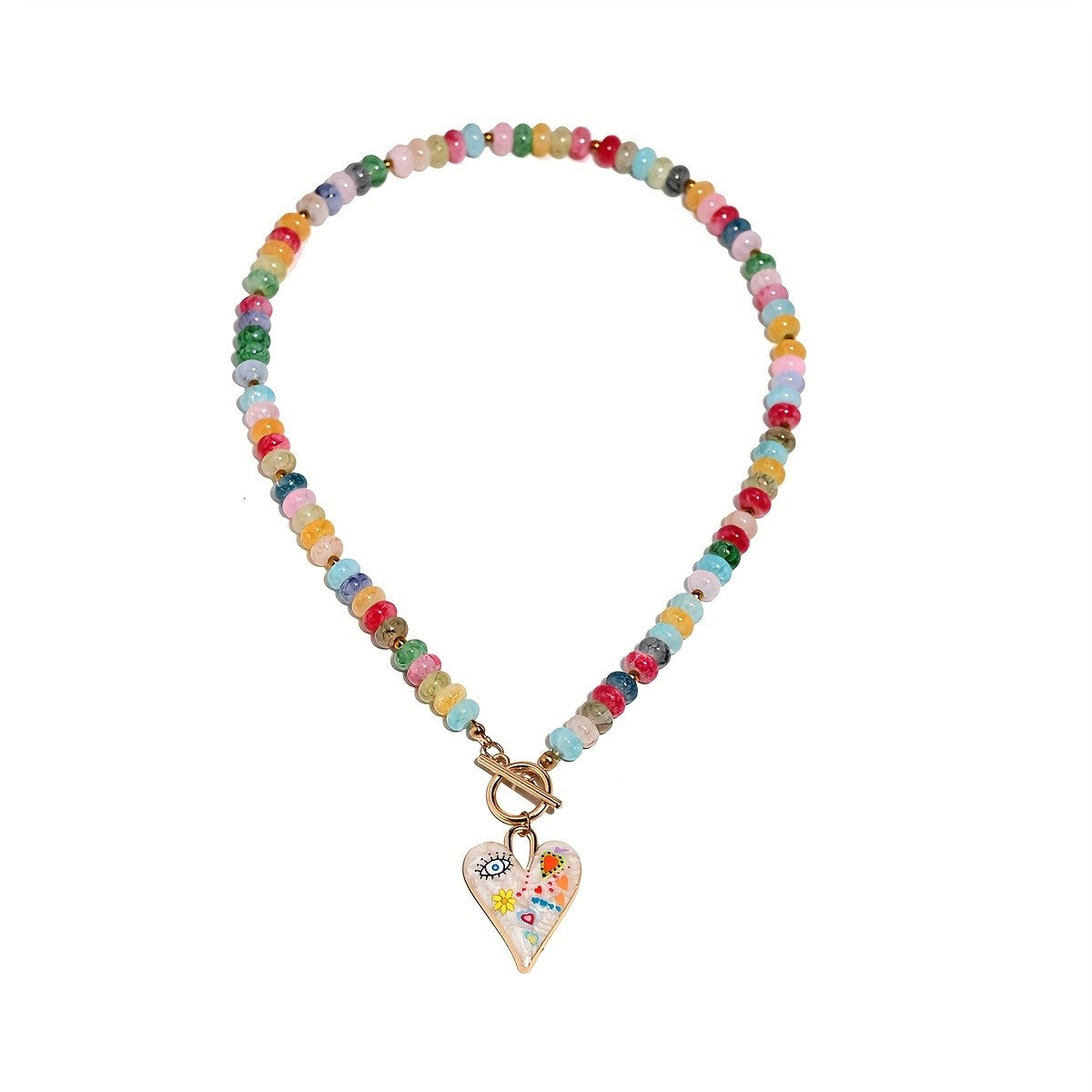 Boho Colorful Glass Bead Heart Necklace