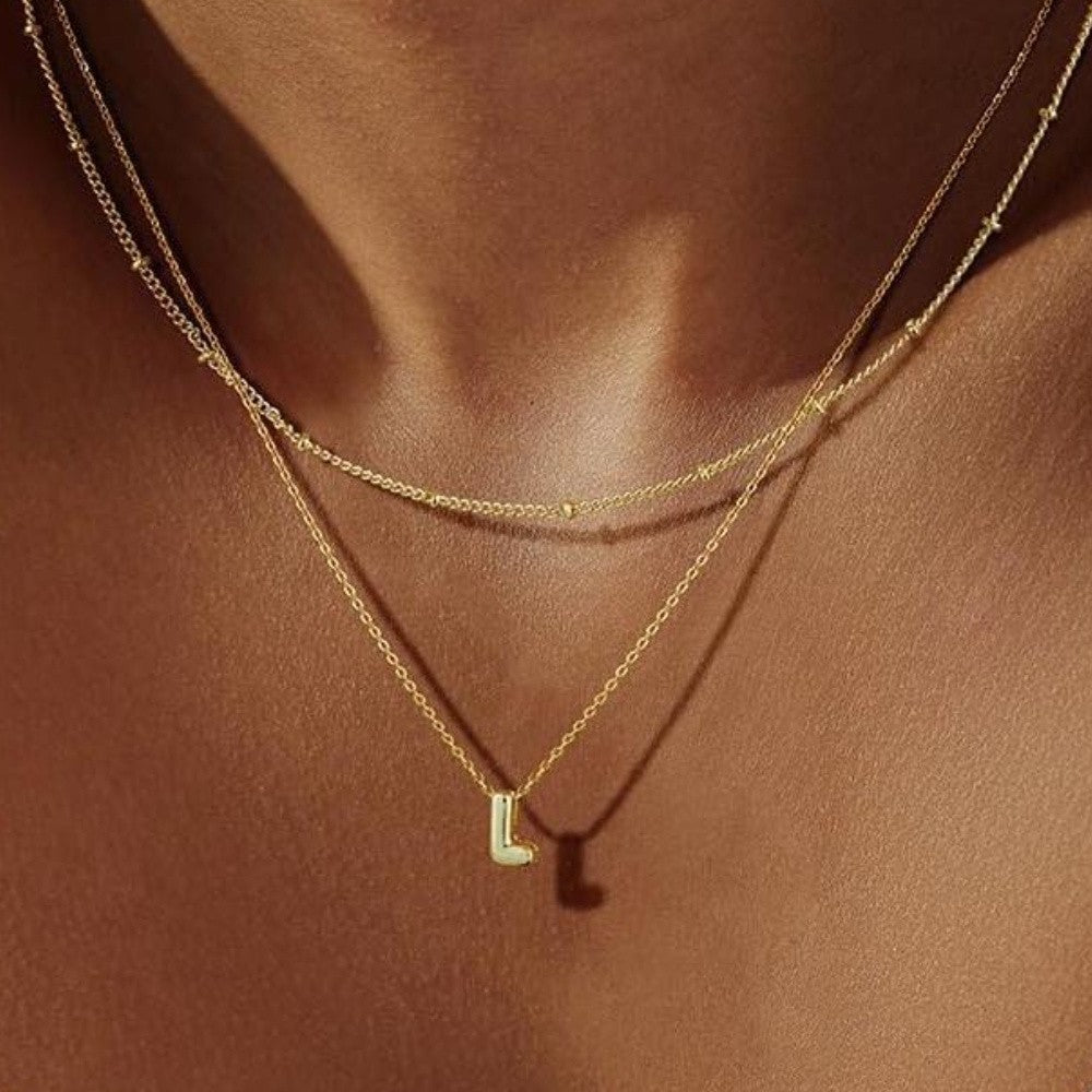 14k Dainty Initial Letter Necklace Set