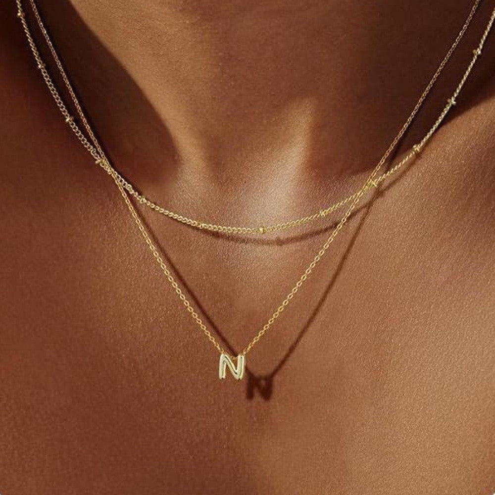 14k Dainty Initial Letter Necklace Set