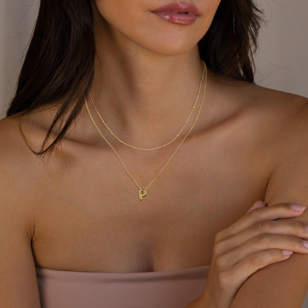 14k Dainty Initial Letter Necklace Set