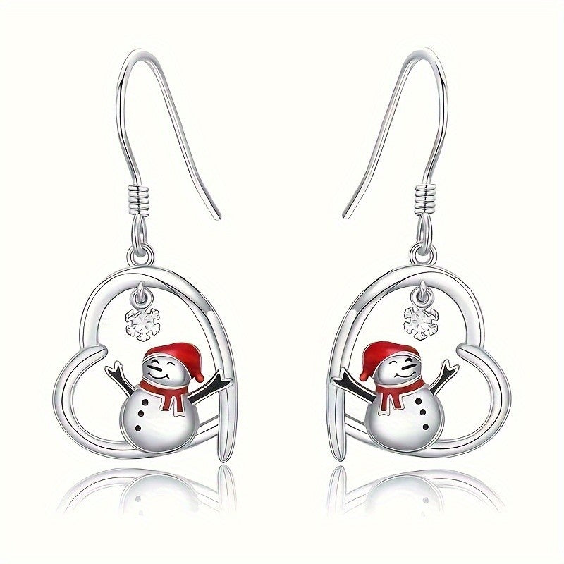 Cute Christmas Snowman Heart Earrings